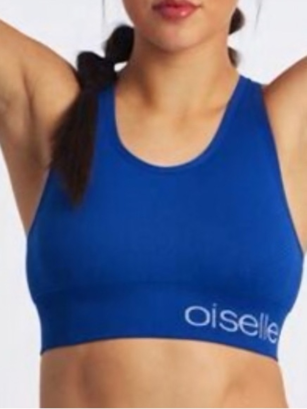 oiselle Navy Blue Sports Bra with Wide Logo Band